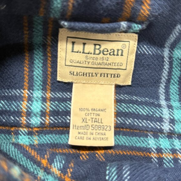 LL Bean Katahdin Performance Flannel Button Up Shirt Mens XLT Blue Plaid Heavy - Picture 6 of 8